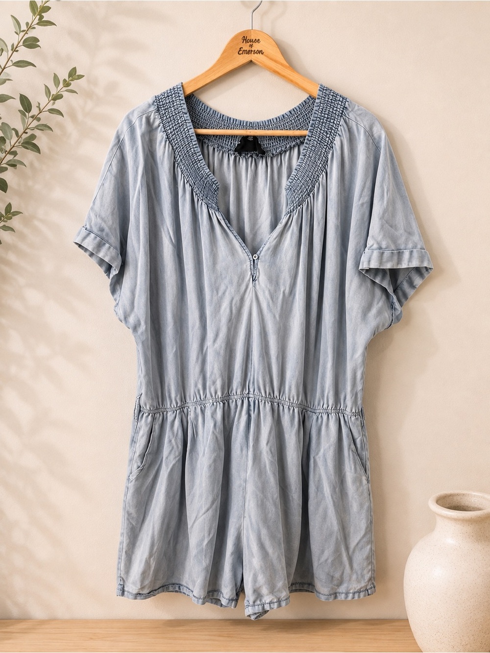White Birch Chambray Short Romper Size 2X
